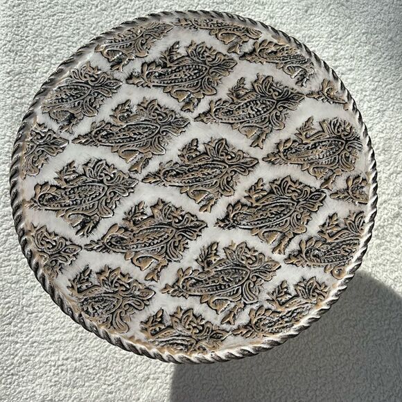 Vintage Cake Stand Studio B By Magenta Bloomingdales Glazed Pottery 12.5” X 6.5” - Picture 2 of 8